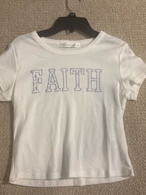 Altar'd State White Tee with Light Blue 'FAITH' Graphic